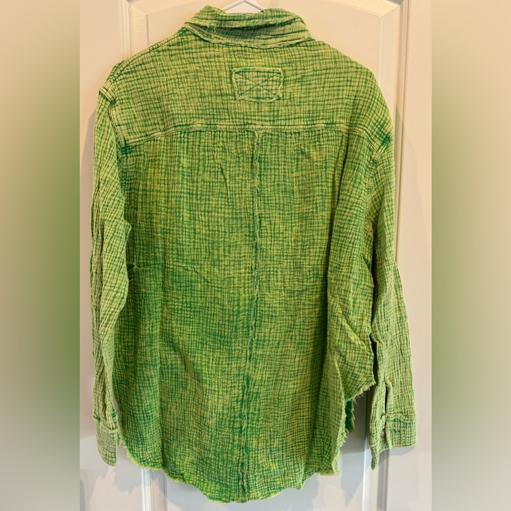 NWT Washing Wrinkled Green Gauze Button Down Shirt - Picture 6 of 8